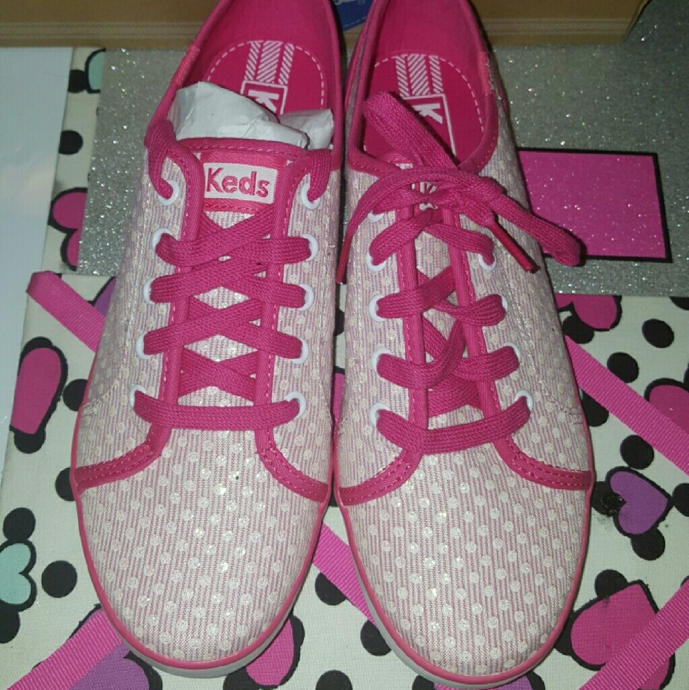Keds Girls Pink and White Sparkle Sneakers